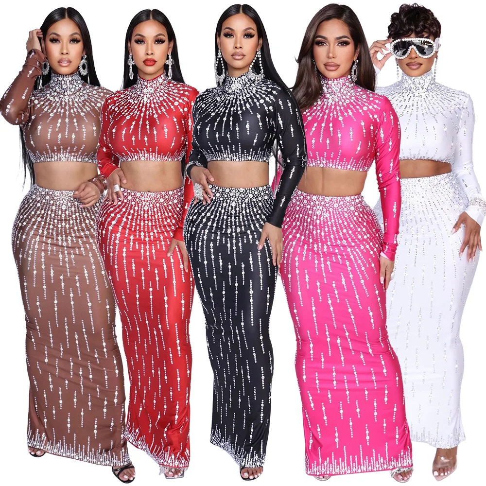 Crop Top Crochet - Zestaw damski Street z długim rękawem