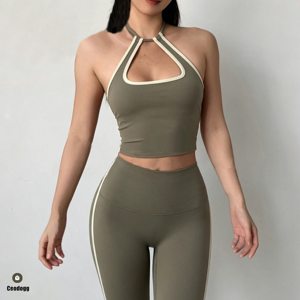 Bralette Triangle Set - Damski sportowy biustonosz typu halter, push-up,