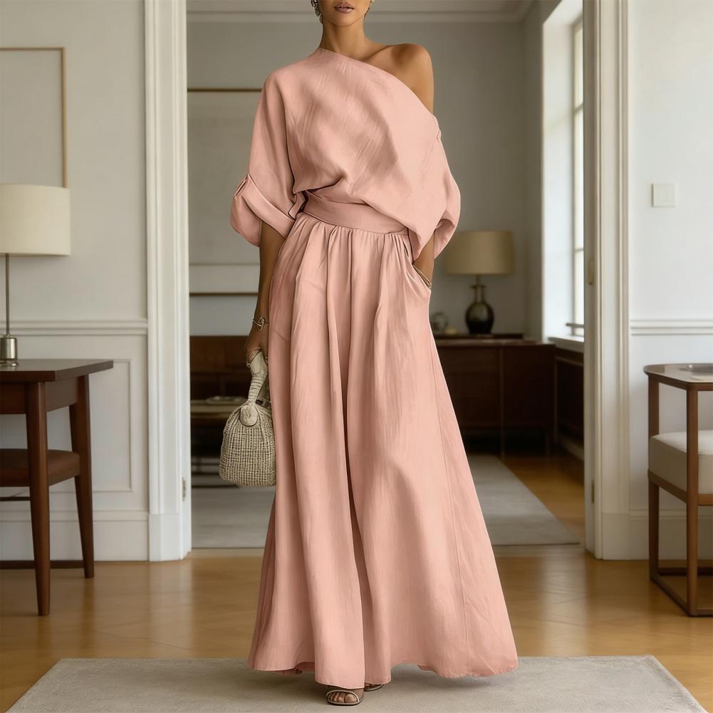 Blouse Off Shoulder - Damski Zestaw Bluzka i Spodnie Elegancki