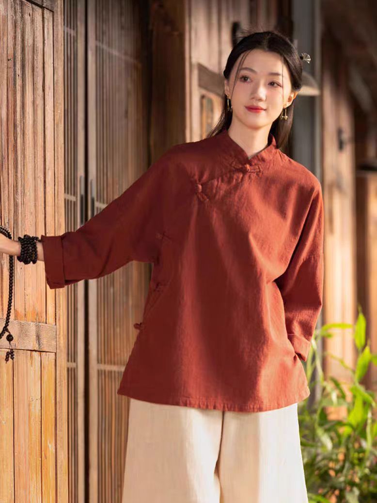 Linen Pant Wide - Nowy chiński styl, luźny zestaw koszuli