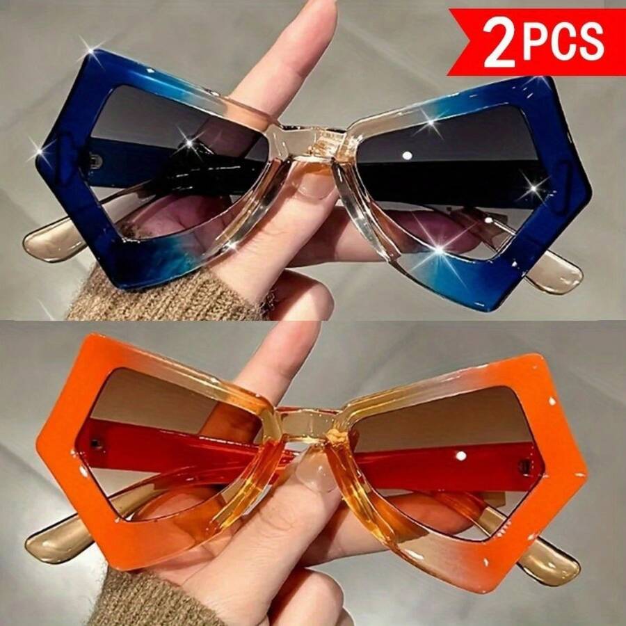 Sunglasses Cat Eye - Zestaw dwuczęściowy, nieregularne kolory, unikalna oprawka