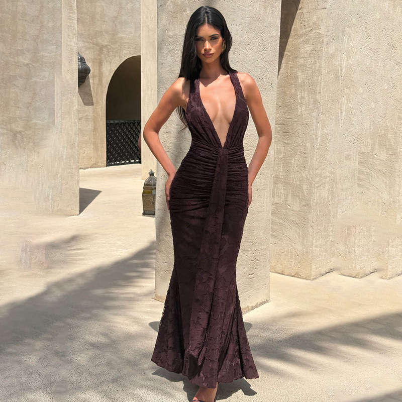 Linen Dress Wrap - Seksowna sukienka damska z głębokim dekoltem