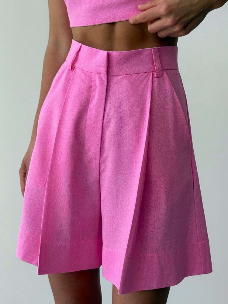 Linen Pant Wide - Luźne lniane szorty z szerokimi nogawkami,