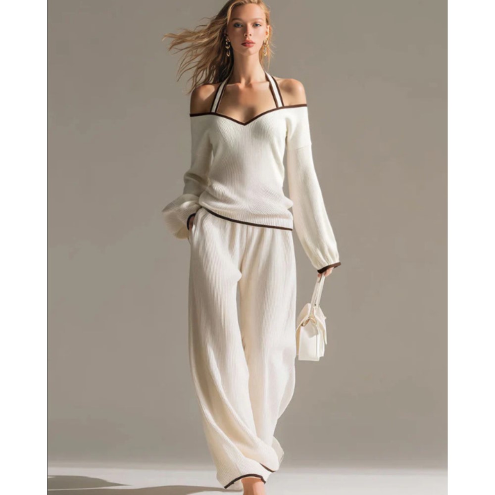 Blouse Off Shoulder - Damski seksowny komplet: bluzka z odkrytymi