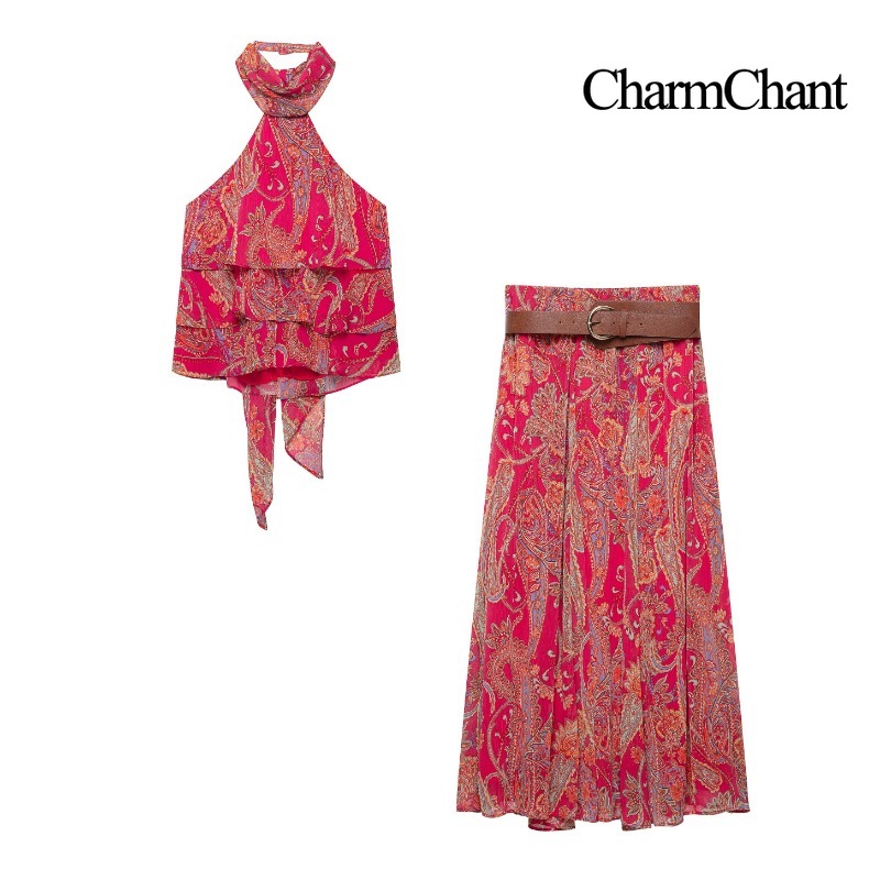 CHARMCHANT Damski Zestaw Dwucz – Midi Skirt Floral recenzja i cena